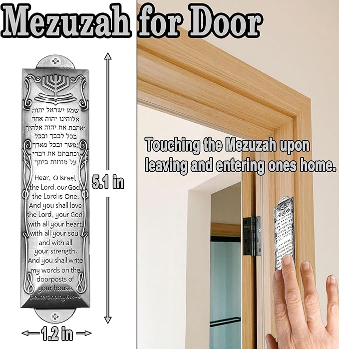 2 Pack Mezuzah with Scroll for Door - Jewish Mezuzah for Door Metal Cases with English and Hebrew Blessing for House Warming Hanukkah Gift (Antique Silvers)
