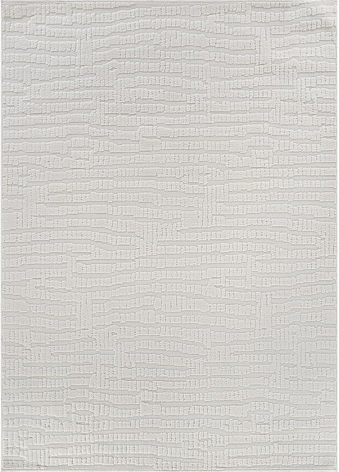 Modern Micro Loop Indoor Area Rugs for Living Room Bedroom Kitchen Geometric Pebble White 5x7 Luxury Durable Low and High Pile Non-Shedding Stain Resistant Soft Area Carpet 5 x 7