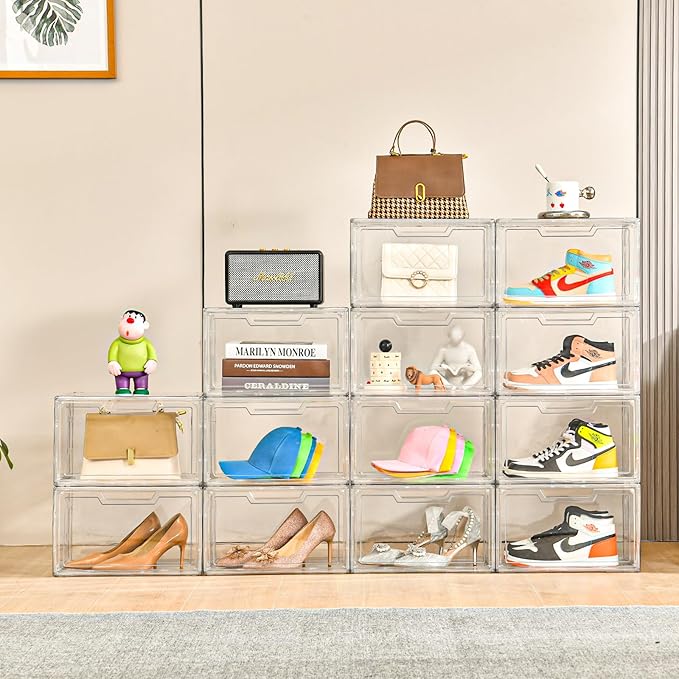 Magnetic Acrylic Clear Shoe Boxes – 360° Transparent Stackable Sneaker Storage & Organizer Box, Professional Shoe Display Case & Multipurpose Storage Bin for Closet (5pcs)