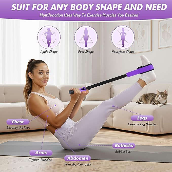 Pedal Resistance Band with Handle | Upgraded 55LBS Exercise Resistance Bands for Core, Abs, Legs, Glutes, Arms, Strength, Physical Therapy, Pilates, Sit Up Workout Equipment for Women Home Gym