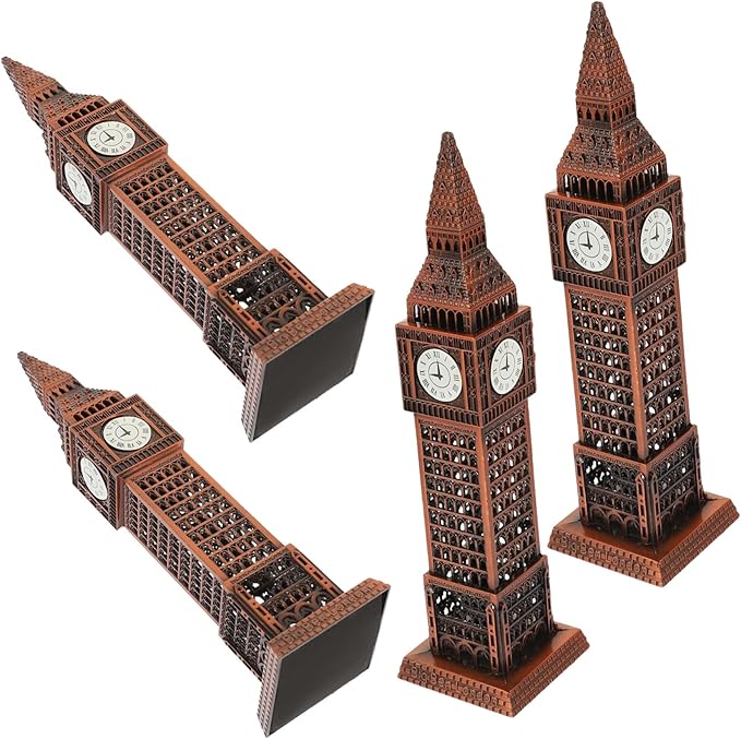 4pcs Vintage Alloy Model Sculpture Landmark Decor for Home Office Decorative Building Ornament in Antique Finish