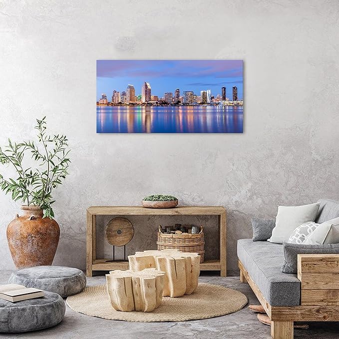 San Diego Skyline Wall Art Night View USA Cityscape Wall Decor Nature Sunset Picture California Landscape Canvas Prints Painting Poster Modern Artwork for Bedroom Living Room Home Decoration 20x40”