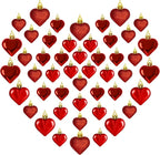 48PCS Heart Shaped Ornaments, Red Heart Shaped Ornaments, Valentines Heart Hanging Ornaments in 2 Sizes, Glossy Heart Baubles for Valentines Wedding Christmas Tree Party Decorations