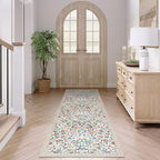 Moynesa Floral Hallway Runner Rug, 2x6 Kitchen Runner Non-Skid Washable, Boho Botanical Soft Ultra Thin Throw Mat for Bathroom Laundry Bedroom, Beige