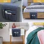Sofa Armrest Organizer Non-Slip Remote Control Holders for Recliner Couch Chair Armchair Caddy with 5 Pockets for Table,Cell Phone,Ipad,Magazines,Books (Navyblue, 13 x 35 Inch)