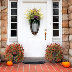 Artificial Hanging Flowers for Outdoors Spring Decoration, 2PCS Silk Fake Daisy Realistic Outdoor Flowers UV Resistant Porch Patio Window Yard Decor (Red Brown)
