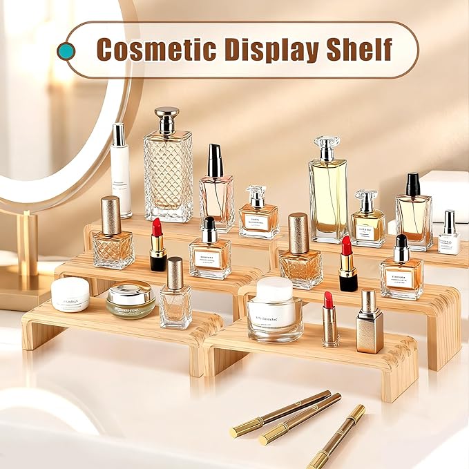 2 Sets, 6 PCS Total, Wood Risers Display Stand, Cupcake Dessert Cake Stand, Wooden Cologne Perfume Stands, Wood Riser for Kitchen Counter, Vendor Booth Display Items, Size: 9.4in, 10.6in, 11.8in (Walnut Color)
