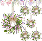6 PCS 9'' Mini Pink Forsythia Lavender Wreath for Front Door Small Spring Kitchen Cabinet Wreaths with Burlap Ribbon Hanging Farmhouse Wreaths Artificial Greenery Wreath for Porch Wall Window Decor