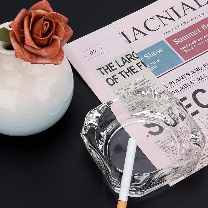 Glass Ashtray, Home Ashtrays for Cigarettes, Cigar Cool Ashtrays Cute Ashtray Square Transparent (2 Pcs)