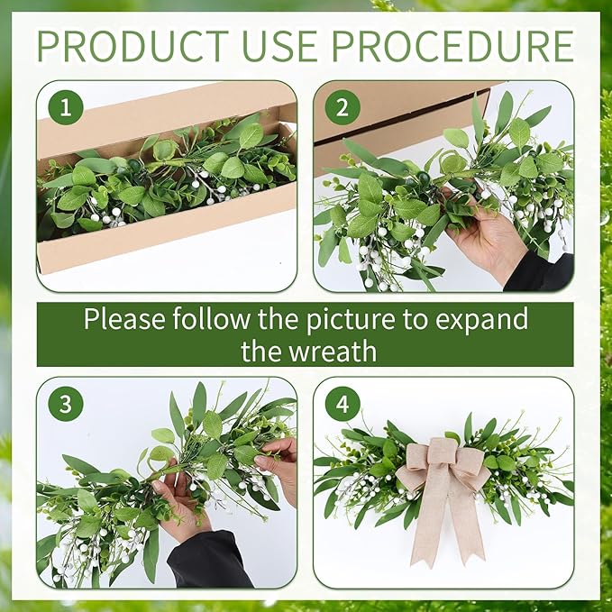 Floral Swag Artificial Green Eucalyptus Swag with Olives Leaves Mixed Berry Front Door Twigs Leaves Greenery Decorative Swag for Farmhouse Wedding Arch Party Wall Home Indoor Outdoor Holiday Decor