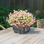 Artificial Fake Spring Outdoor Plants Flowers, 12 Bundles Outside Faux Silk Pink Morning Glory with Eucalyptus Realistic UV Resistant for Planter Pot Porch Garden Yard Patio Balcony Home Decoration