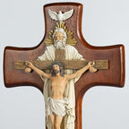 Grace4Joy Holy Trinity Wall Cross, 12 Inches Holy Trinity Crucifix Catholic Home Decor, Hand-Painted Resin Jesus on Wooden Crucifix Religious Housewarming Gifts