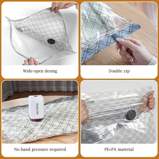 Travel Vacuum Storage Bags with USB Electric Pump, 6 Pack Compression Seal Bags for Luggage and Suitcase, Space Saver for Clothes and Clothing