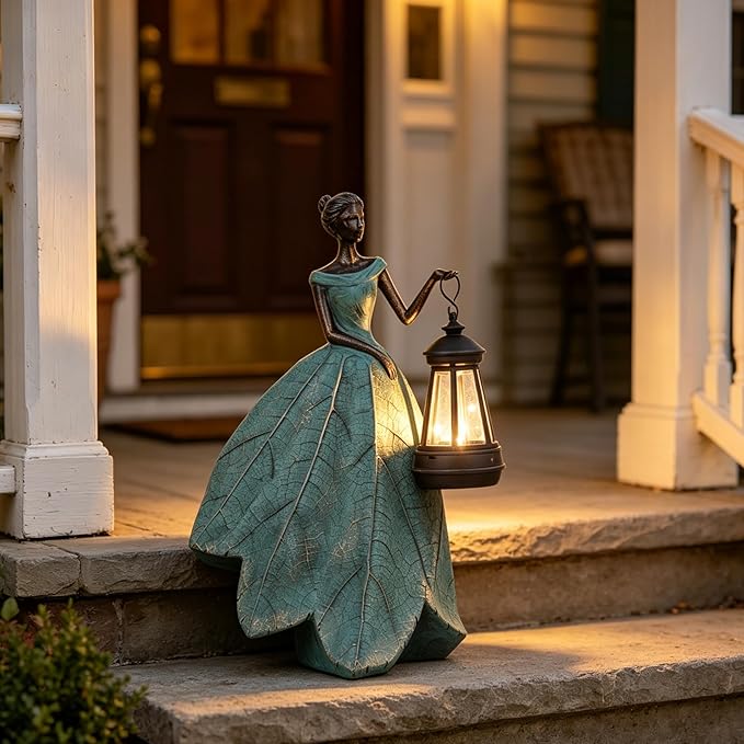 Guichifun Fairy Statues Solar Outdoor Lights - Resin Garden Figurines Decorations for Patio Yard Lawn Decor Housewarming Gardening Gifts for Women Mom 7.4 x 5.3 x 12 Inch