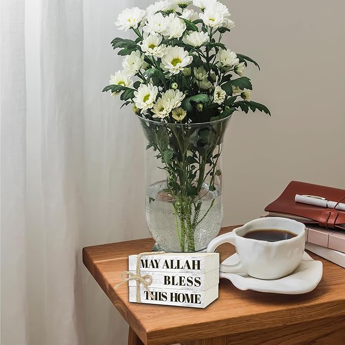 Wooden Decorative Book Stack for Table & Living Room Bookshelf - Christian Farmhouse Style, May Allah Bless This Home Decor (L24)