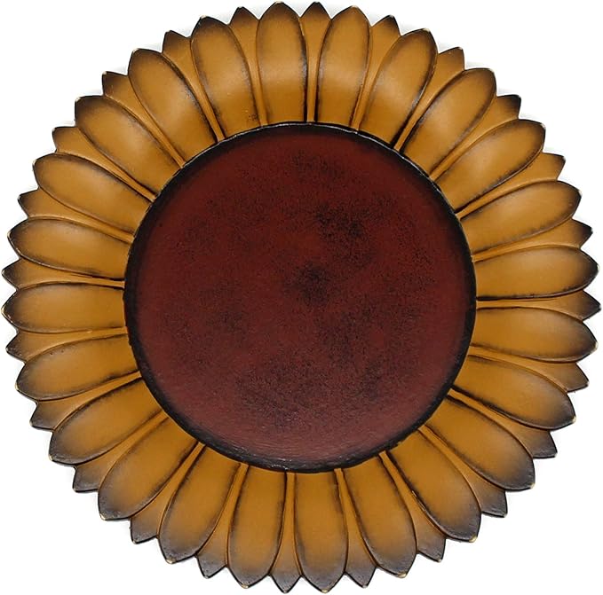 CVHOMEDECO. Sunflower Shape Plate Primitives Rustic Display Wooden Plate Home and Office Décor Art, 11 Inch (Mustard Plate Only)