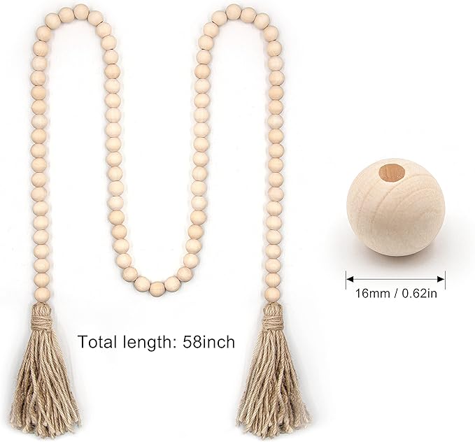 LSKYTOP 60 Inches Wood Bead Garland,Wooden Beads with Tassel,Farmhouse Beads Rustic Prayer Beads Boho Beads for Farmhouse Tiered Tray Coffee Table Mantel Decor (2 Pack)