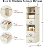 Vailando 6-Shelf Hanging Closet Organizer with 3 Drawers, 6-Shelf Inseparable Closet Organizers and Storage for Wardrobe Organization, Hanging Dresser for Nursury & Dorm Clothes Organizer, Beige