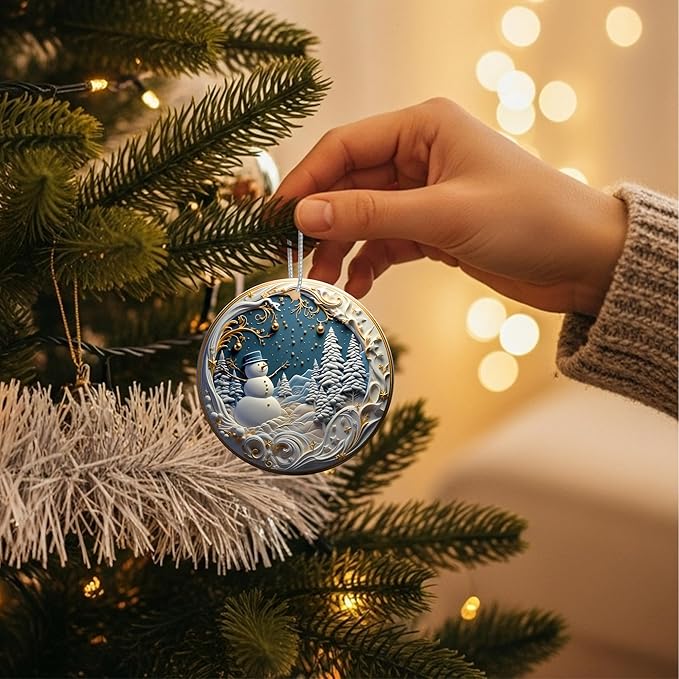Jabihome Christmas Ornaments 2025, Exchange for Women, Men, Collectible Dated Year Ornaments for Tree, Unique Acrylic Suncatcher, Printed Stained Glass Effect Decor (Snowman Stars)