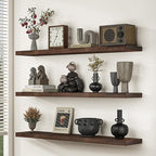 Fun Memories 42" Floating Shelves for Wall, Rustic Solid Elm Wood Floating Shelves - Invisible Bracket Mount, Extra Long Wall Mounted Shelf for Living Room, Bathroom, Bedroom, Kitchen, Walnut