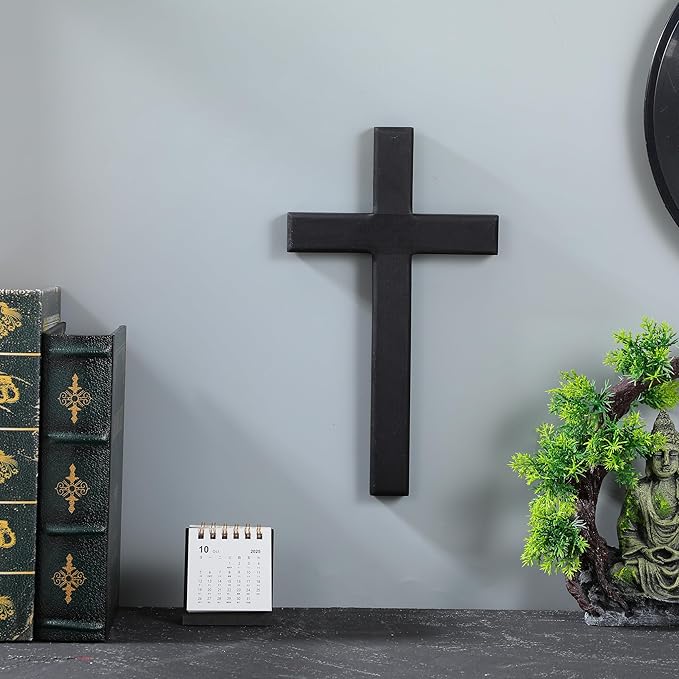 BESPORTBLE Wooden Cross for Wall: 11 Inch Hanging Large Cross, Rustic Christian & Catholic Wall Mounted Decor, Religious Wood for Home, Bedroom, Prayer Room - Party Decor (Black)