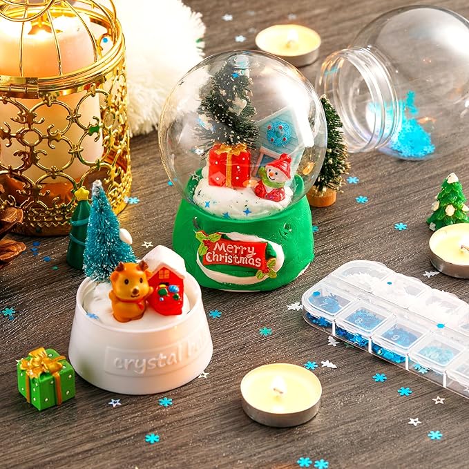 Uiifan 32 Pcs DIY Snow Globe Water Globe 4 Inches Clear Plastic Snow Globe with Screw Off Cap Fillable Water Globe Jar for DIY Crafts Christmas Display Home Decoration Kids Gifts