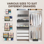 12 Pcs Drawer Organizer Clothes – Dresser Organizers for Baby Clothes, Underwear, Socks & Bedrooms – Foldable Storage Bins for Closet & Nursery – Fabric Drawer Dividers for Shelves (Grey)