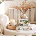 Moucuny 4 Pcs Christian Table Decor Wooden Cross Wooden Bible Verse Sign Inspirational Religious Christian Centerpiece Pray Block Signs Farmhouse Table Decoration for Mother's Day