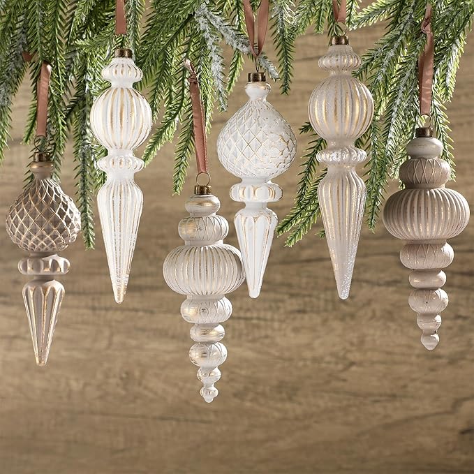 Yunlly 9 Pcs Neutral Christmas Ornaments Textured Christmas Tree Decor with Hanging Loop Modern Brown Hanging Finial Ornaments Shatterproof Home Decor for Xmas Vintage Rustic Farmhouse (Modern Color)