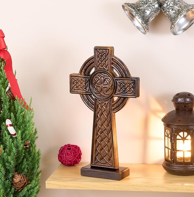 DAICAT - Hand-carved Wooden Celtics Wall Cross, 10 Inch Celtic Cross for Home Decor, Spiritual and Religious Wall Art Décor, Unique Gift for Birthday, (No 4)