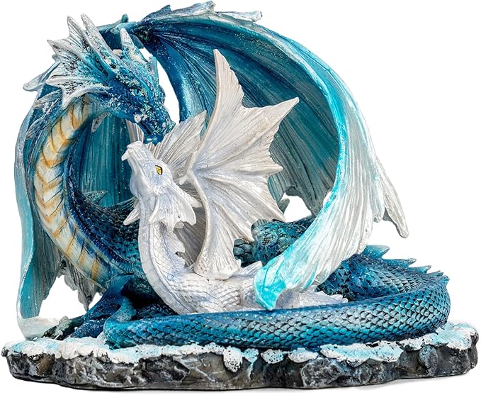 Fantasy Dragon Fairy Figurine Set, Mystic White Dragon Twins Resin Sculpture - Guardian Spirit Home Decor, Fantasy Figurine with Legend Story, Collectible Gift for Myth Lovers