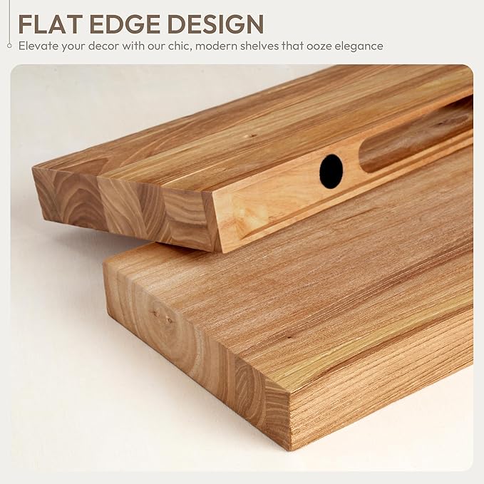 Marsmiles 24 inch Floating Shelves for Wall Solid Elm Wood Shelves|Rustic Wall Shelves with Invisible Heavy-Duty Bracket for Bathroom Living Room Kitchen|Natural, 2 Pack