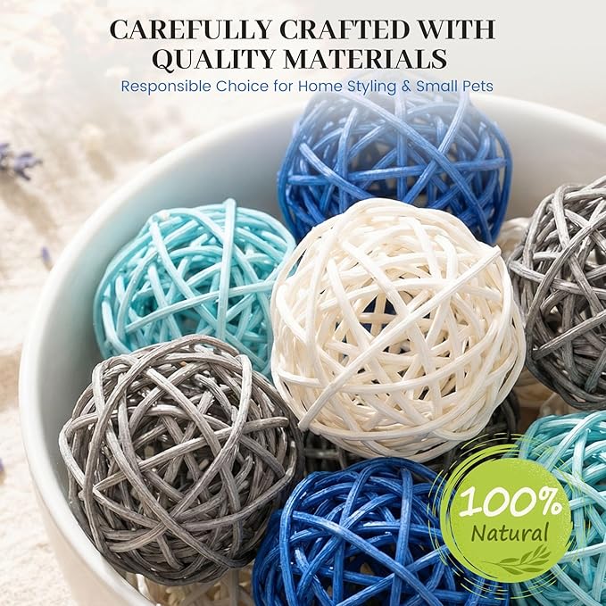 DomeStar 24PCS Blue Decorative Balls for Bowl Centerpiece, 2 Inch Rattan Balls Bowl Fillers Decor - Wicker Twig Orbs Spheres, Wedding Home Vase Table Decor