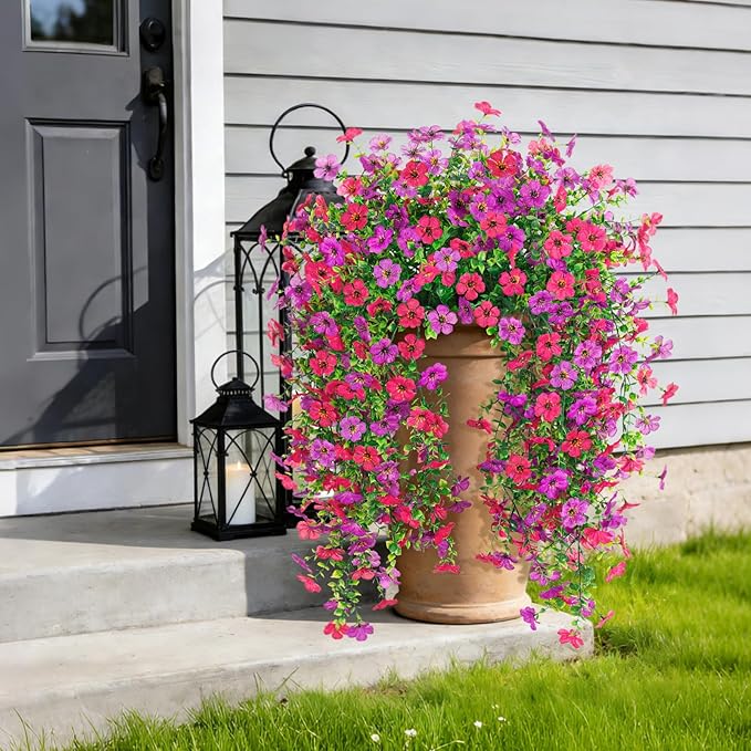 Fake Artificial Hanging Flowers for Outdoor Spring Decor 2PCS Faux Silk Flowers Plants for Outdoor Outside Planter UV Resistant Daisy for Porch Front Door Patio Balcony Yard Decor