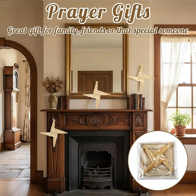 Bucherry St. Brigid's Wall Cross Decor Irish Gift Cross with History Card for Irish Blessing Gift for Celtic Imbolc Decor(Classic Style,5 in,Straw Color)