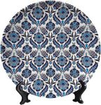 Turkish Decorative Ceramic Plates, 10 Inch, Dark Blue Flower Round Display Plate, Decorative Plates with Stand, for Kitchen Living Room Office Countertop Decor