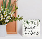 SRADMO Botanical Eucalyptus Leaves Wood Box Sign Desk Decor, Rustic Eucalyptus Leaves Wooden Block Box Sign Decoration For Home Shelf Table Office Decor 6x6 inches