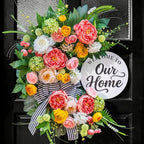 Spring Summer Wreaths for Front Door 24 Inch, Half Moon Wreath with Peony, Rose & Dalia, Outdoor Spring Wreaths for Front Door Outside, Summer Wreath for Front Door Farmhouse Welcome Sign Door Decor
