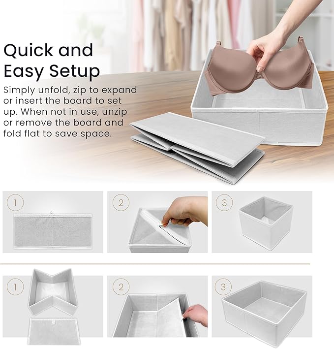Reli. Dresser Organizer (14 Pack) | Drawer Organizer Clothes | Nursery Organization & Baby Clothes Organization for Drawer | Foldable Fabric Dresser Dividers for Bra, Nursery, Underwear, Socks (White)