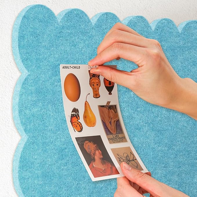 Lightomorrow Scalloped Bulletin Board, 36 x 24 Inches Felt Pin Board - Decorative Cork Alternative for Wall, Foldable Picture Self-Adhesive Vision Prayer Board with 20 Pushpins - Turqoise Blue
