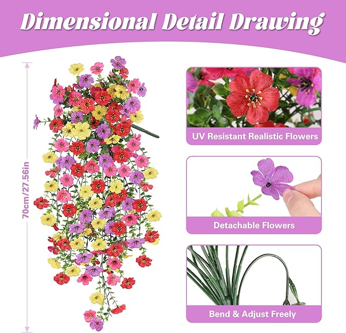 Artificial Flowers for Outdoors, UV Resistant 2 Bundles Fake Silk Flowers for Outside, Realistic Faux Plants for Hanging Baskets, Planters - Porch, Patio, Yard Décor (Mix)