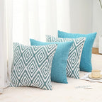 HPUK Decorative Throw Pillow Covers Set of 4 Geometric Design Linen Cushion Cover for Couch Sofa Living Room, 18"x18" inches, Aqua Blue