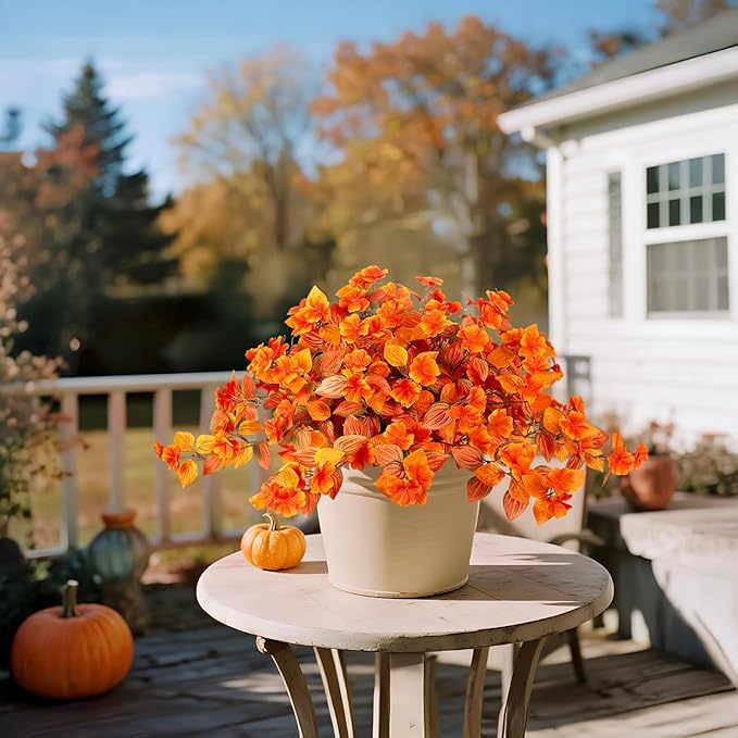 Fake Fall Flowers Artificial for Decoration 2PCS Faux Silk Fall Flowers Plants for Outdoors Outside Planters UV Resistant Looks Real for Front Door Porch Patio Garden Decor