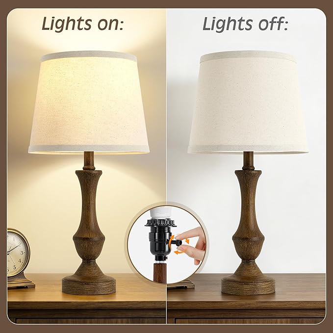 Luvkczc Table Lamp Set of 2, 19" Traditional Resin Bedside Lamps Nightstand Lamp for Living Room & Bedroom,Vintage Nightstand Lamps with Linen Shades, Wood Grain