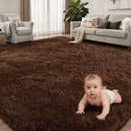 8x10 Area Rugs for Living Room Bedroom: Ultra Soft Fluffy Shag Rug Upgrade Non-Slip Non-Shedding Large Fuzzy Plush Carpet Indoor Floor Carpets for Kids Room Playroom Nursery Dorms Home Decor Brown