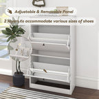 Shoe Cabinet with 2 Flip Drawers, Slim Freestanding Hidden Shoe Organizer with Drawer, Pet-Proof Shoe Storage Cabinet for Entryway Living Room Behind The Door, White