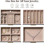 pickpiff Jewelry Box Organizer Case for Women: 4-Layer Jewelry Storage Case with Glass Window, Black Leather with Blush Velvet, Holder for Ring Necklace Bracelet Brooch Watch, Great Gift for Her
