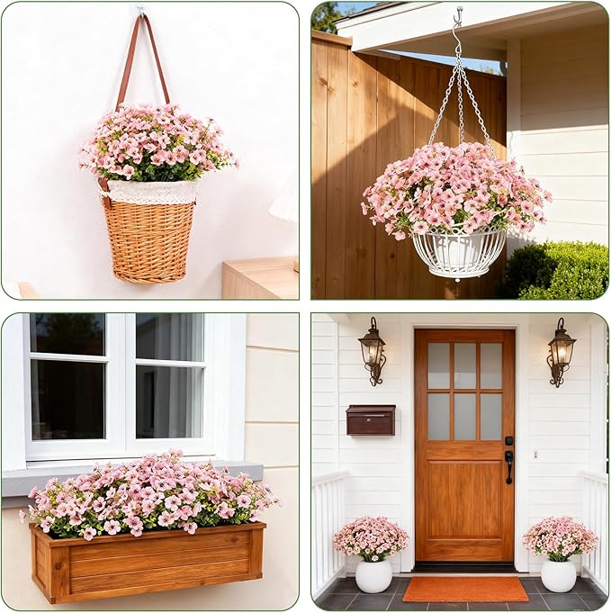 24 Bundles Artificial Flowers for Outdoor Realistic Faux Flower Spring Summer Garden Home Decoration, Hanging Daisy with Eucalyptus Leaves Fake Plants Greenery Balcony Porch Patio Front Door Decor