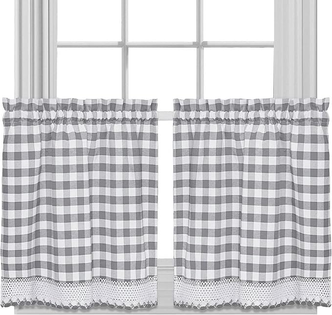 Sweet Home Collection Kitchen Window Curtain Treatment Panel, 24", Gray