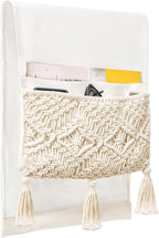 Mkono Macrame Couch Organizer Remote Control Caddy Sofa Armrest Armchair Bedside Storage Holder Bag for TV Remote, Magazine, Books, Cell Phone, iPad, Boho Living Room Home Dorm Decor, Beige, Large